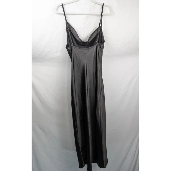 Y2K Whimsigoth Satin Cowl Neck Maxi Slip Dress Sz M Black Dark Romantic Leg Slit - Picture 6 of 11
